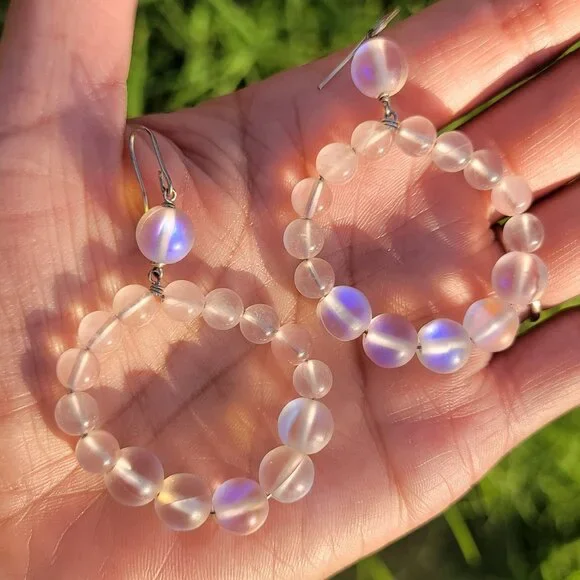 Stunning OOAK rare rose quartz + pink mermaid glass beads 925 sterling silver ea